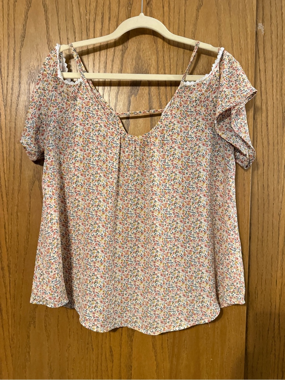 Sienna Sky Peach Floral Cold-Shoulder Blouse